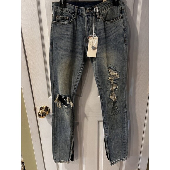 MNML Jeans Mens Sz 28 Distressed Destroyed Button Fly Slim grunge streetwear New - Picture 14 of 14